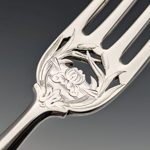 1836 年英國古董純銀手柄魚餐具一對埃爾金頓